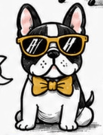 Sir Yoda W., a French bulldog in gold sunglasses and a gold bow tie